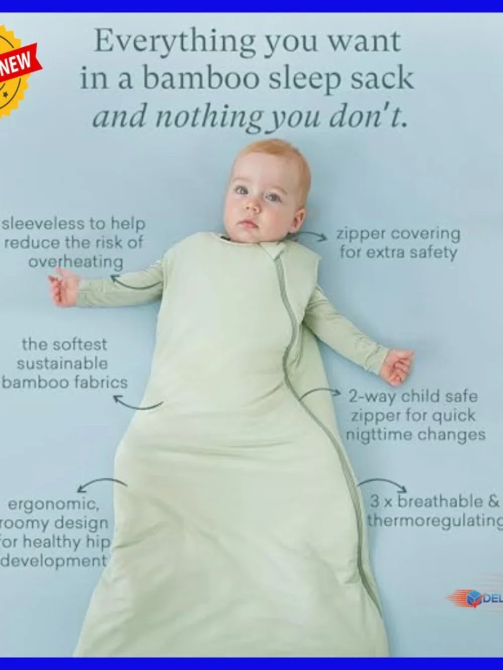 Bamboo Viscose Baby Sleep Sack Wearable Blanket 2-Way Zipper 1.0 TOG